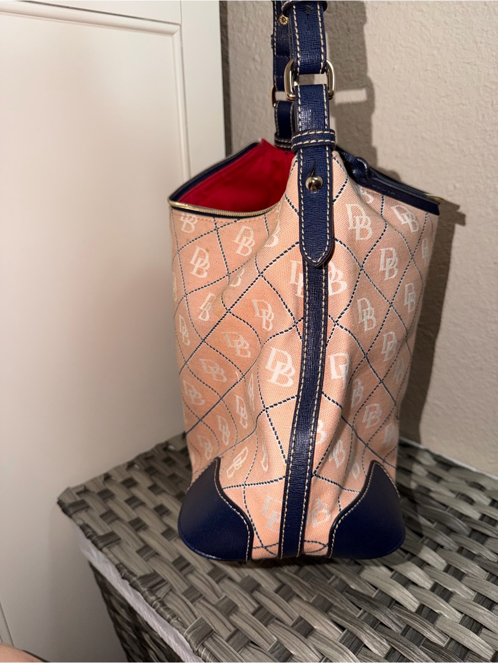 Dooney & Bourke Peach and Navy Monogram Shoulder Bag - Picture 10 of 16
